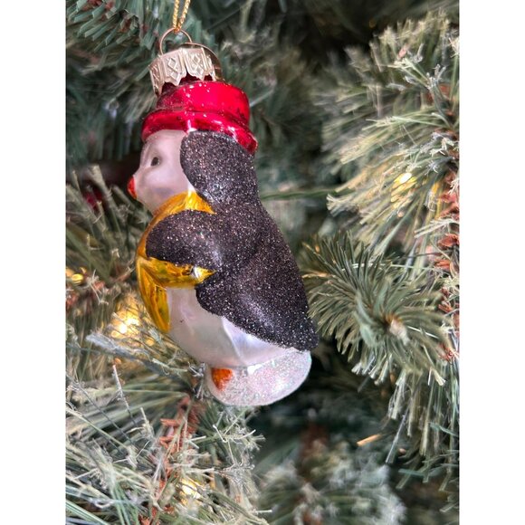 Vintage Thomas Pacconi Hand Blown Glass Penguin Ornament - Glittered Design With - Picture 2 of 6